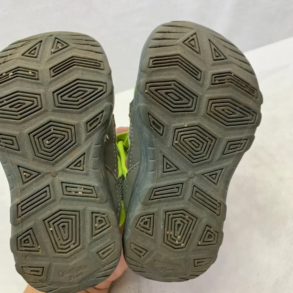 Osh Kosh B'Gosh Hax Boys Sz 7 BumpToe Water Sandals Shoes Gray Neon Green Hiking